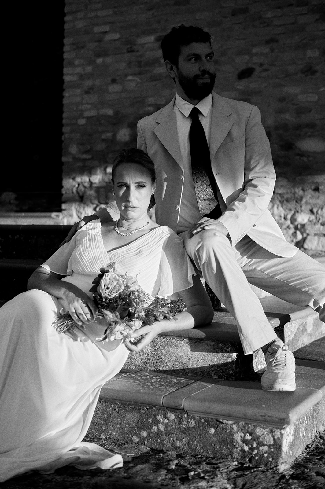 Monica and Marco in Montone, Umbria, in black and white