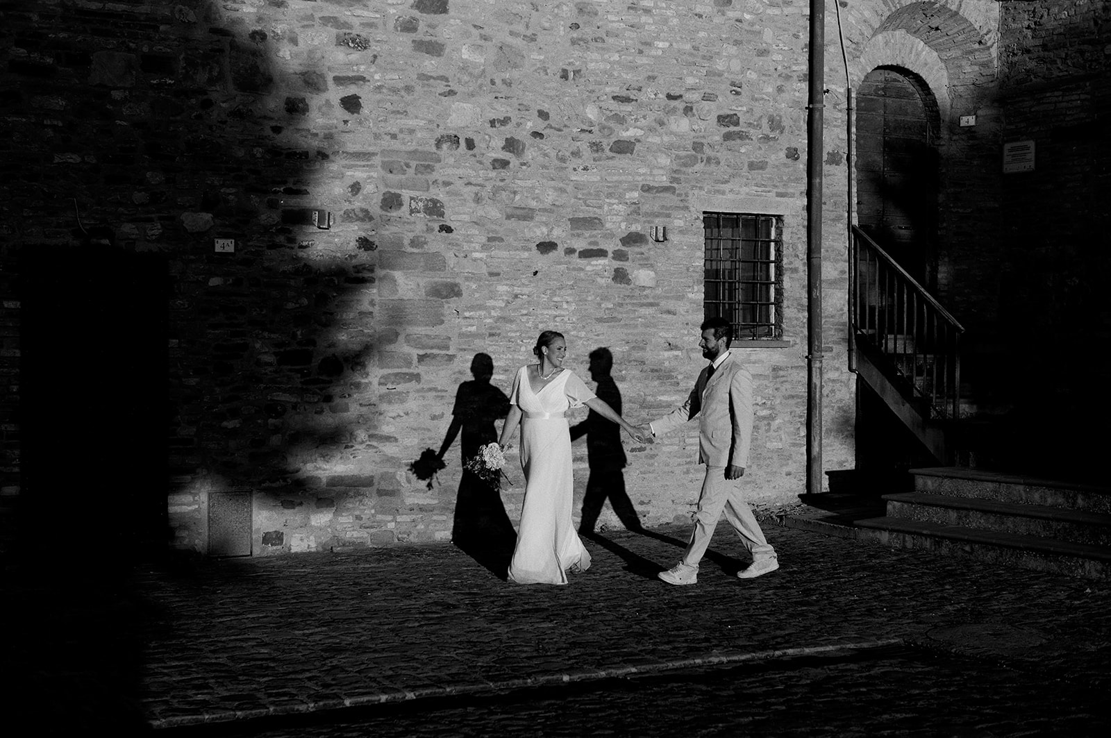Monica and Marco in Montone, Umbria, in black and white