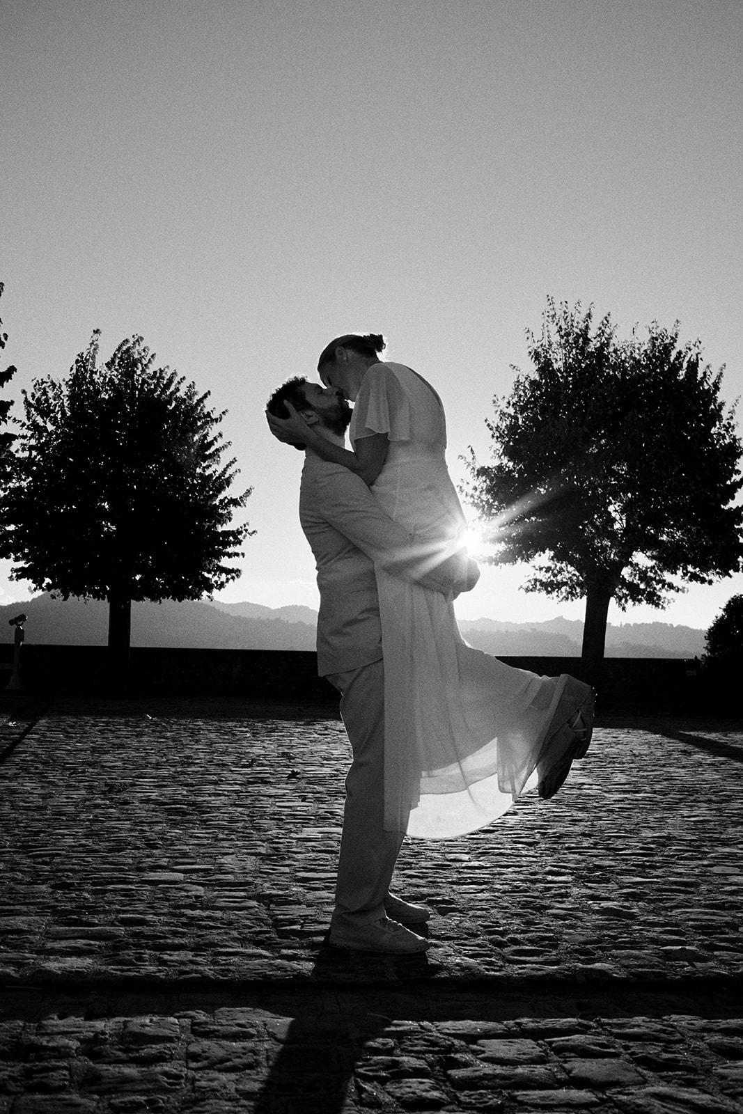 Monica and Marco in Montone, Umbria, in black and white