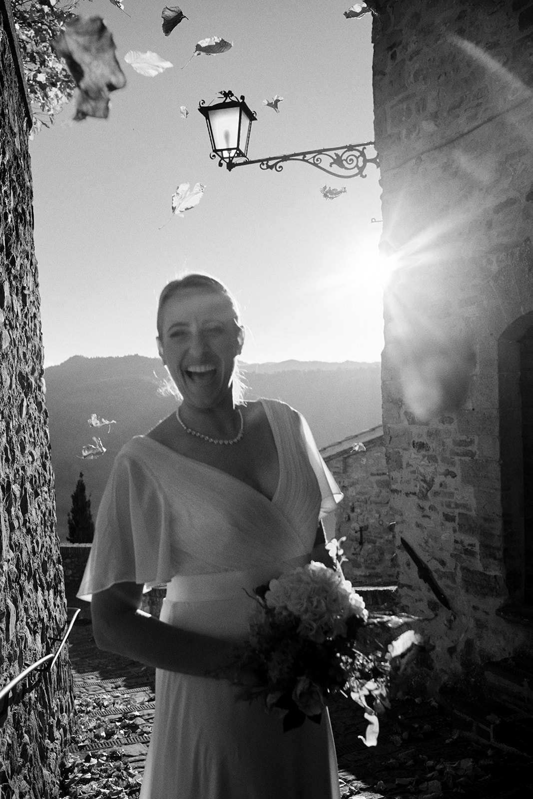 Monica and Marco in Montone, Umbria, in black and white