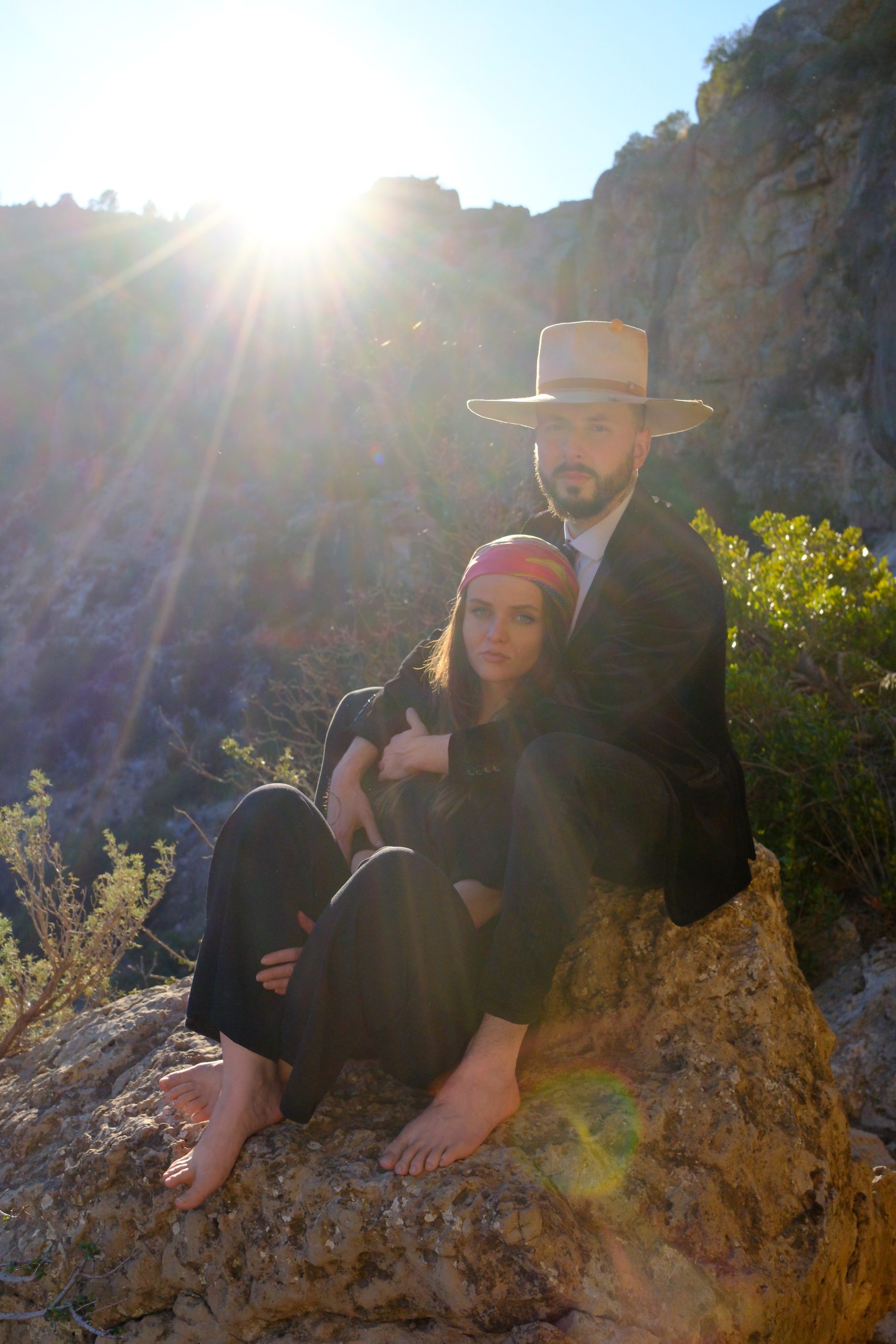 Adriana and Ondrej on a rocky ledge in the gorge, Valencia