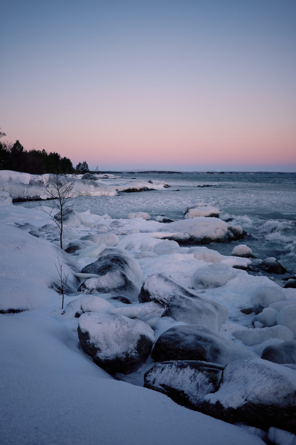 Ice and snow along the Baltic shore, elope in Sweden in winter