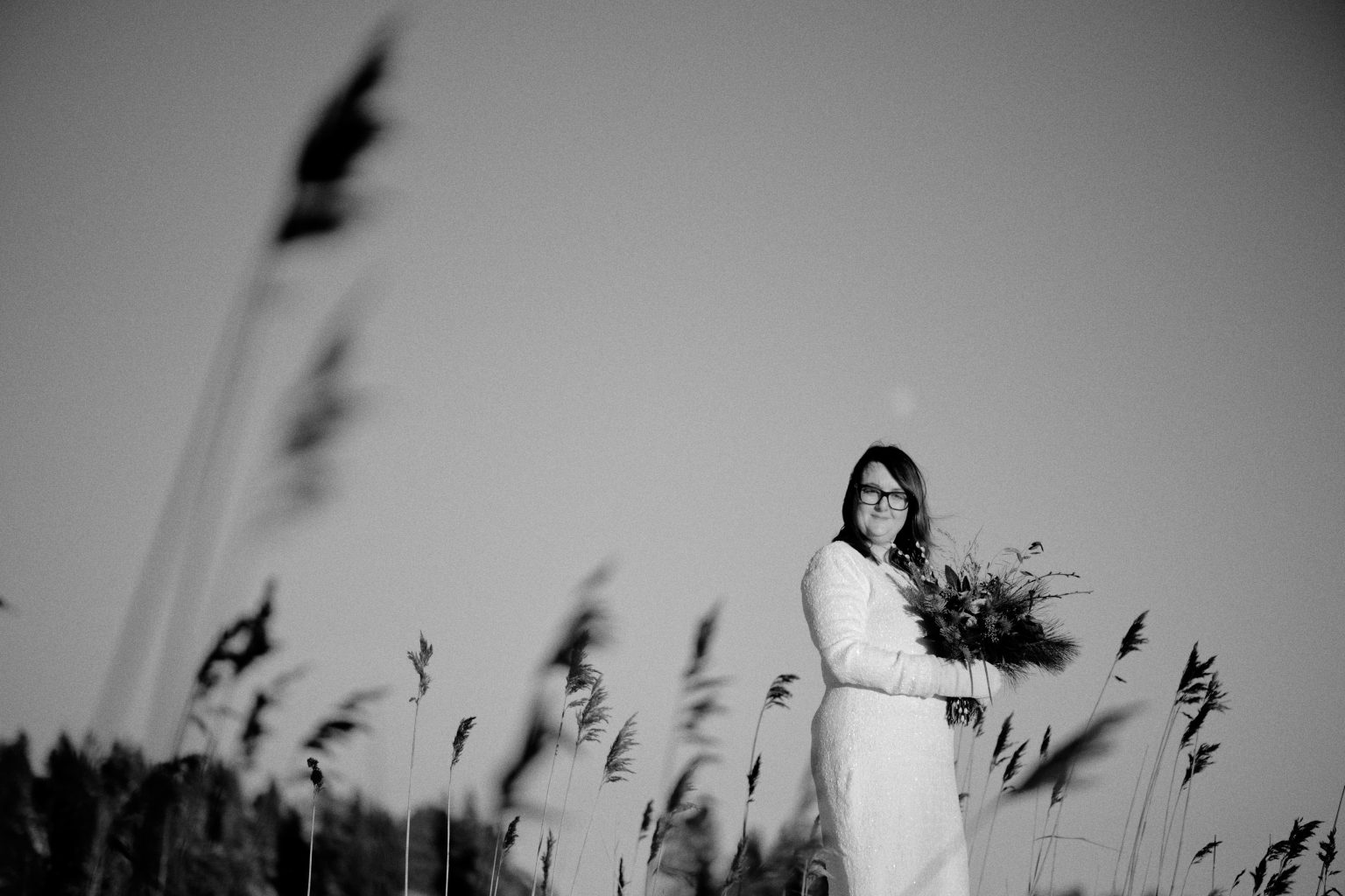 The bride among the reeds in black and white, Sweden