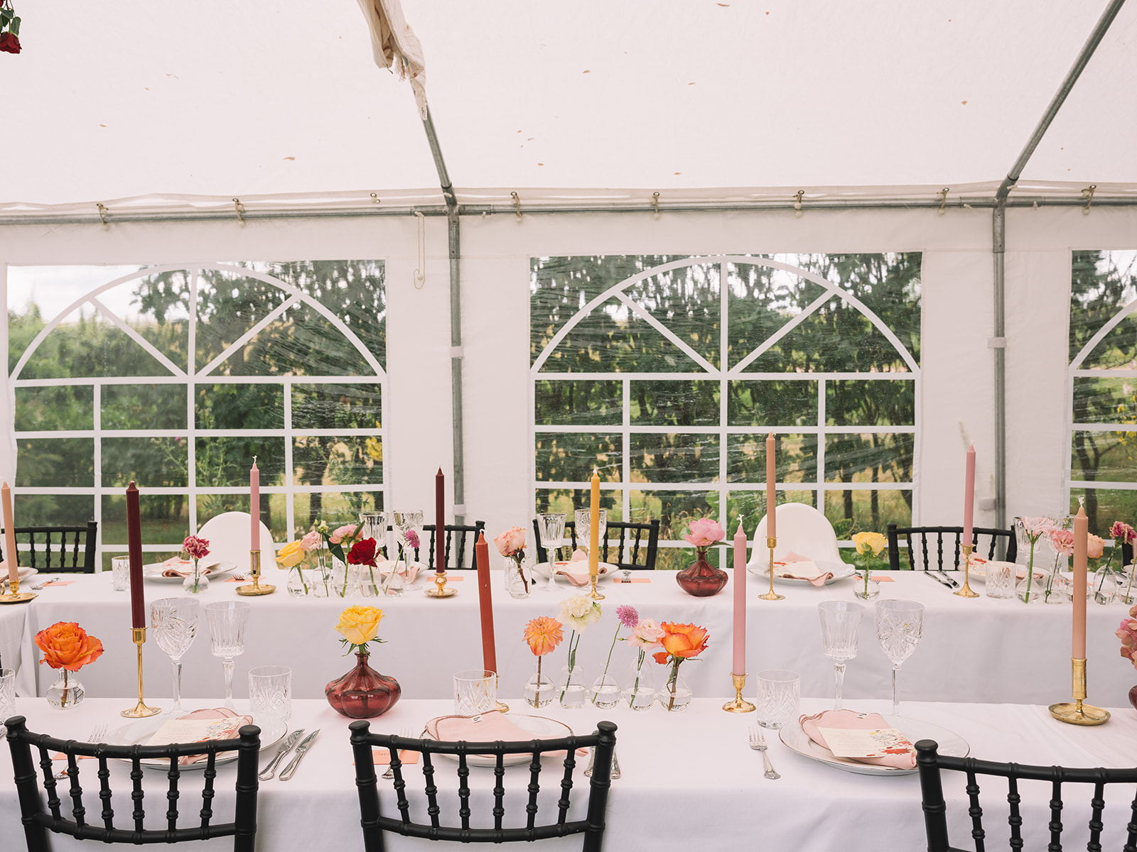 The marquee set for dinner in the garden at Lomma