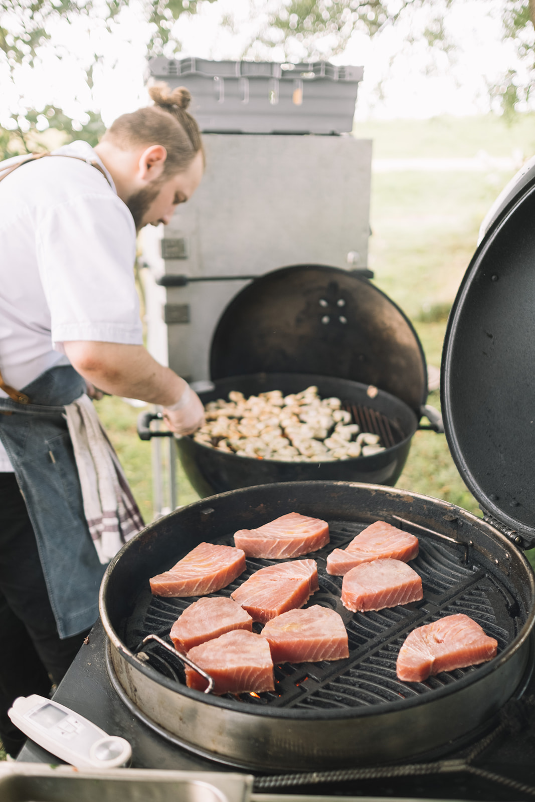 Cooking on the barbecue for the wedding dinner