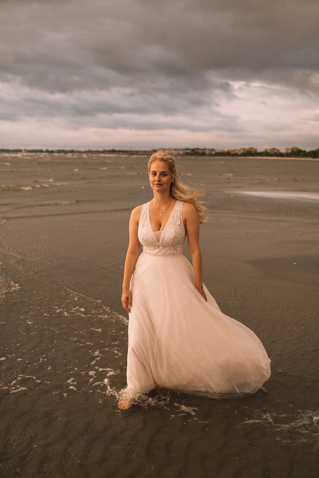 Alice in the water at Lomma at sundown