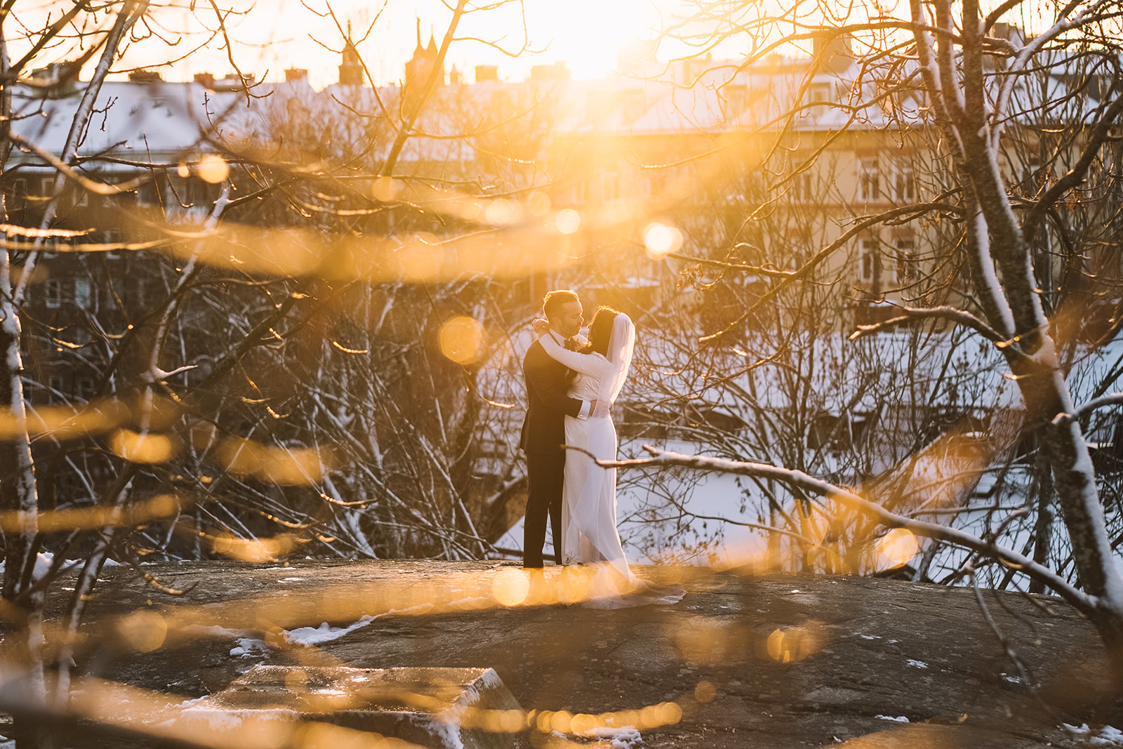 Winter sun through the trees at Skinnarviksberget
