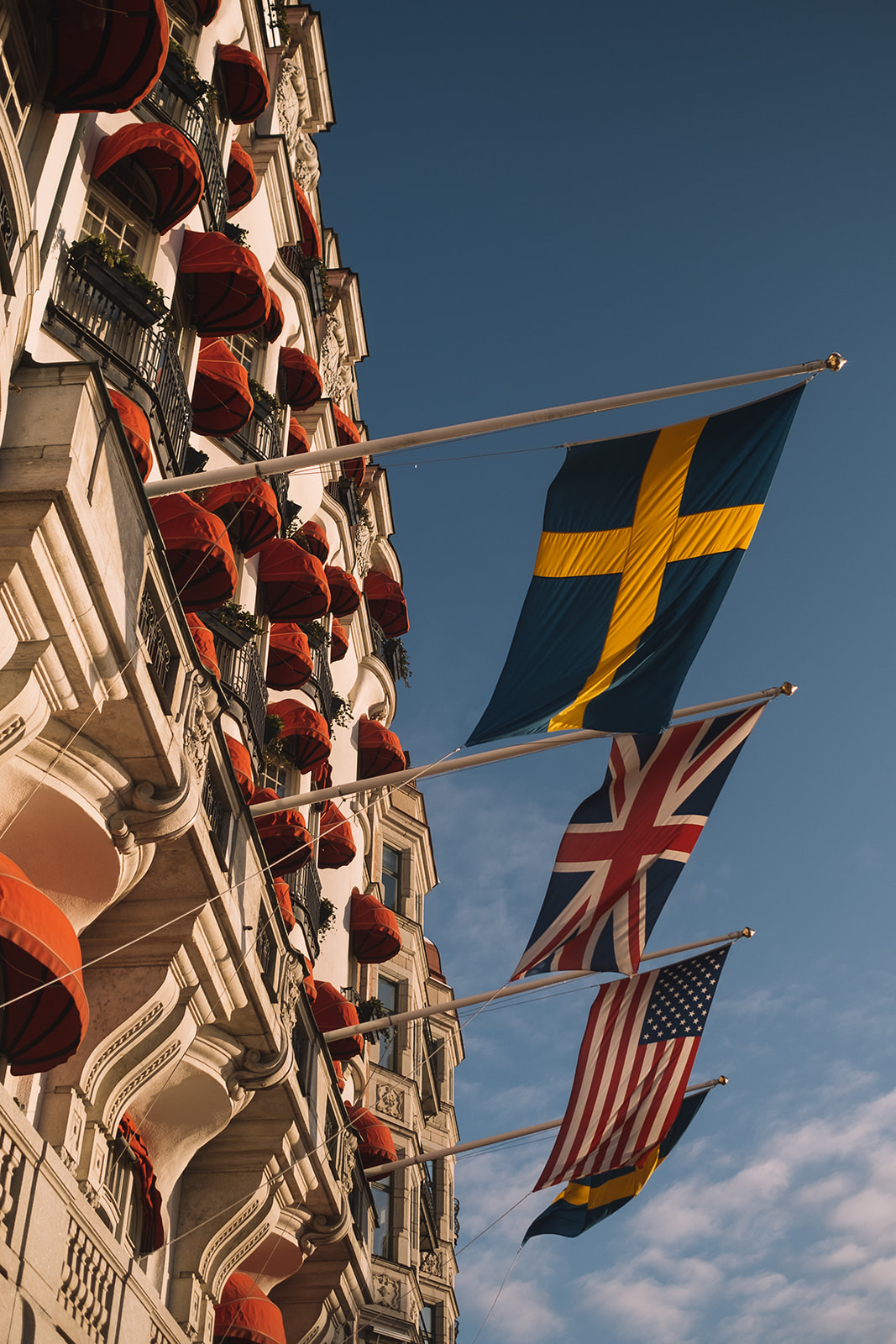 Flags on Strandvägen on the wedding day