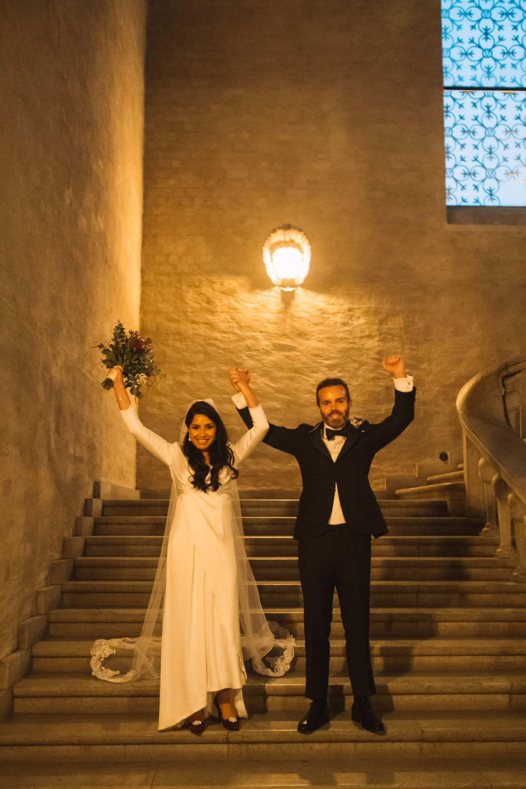 Celebrating on the stairs inside Stadshuset