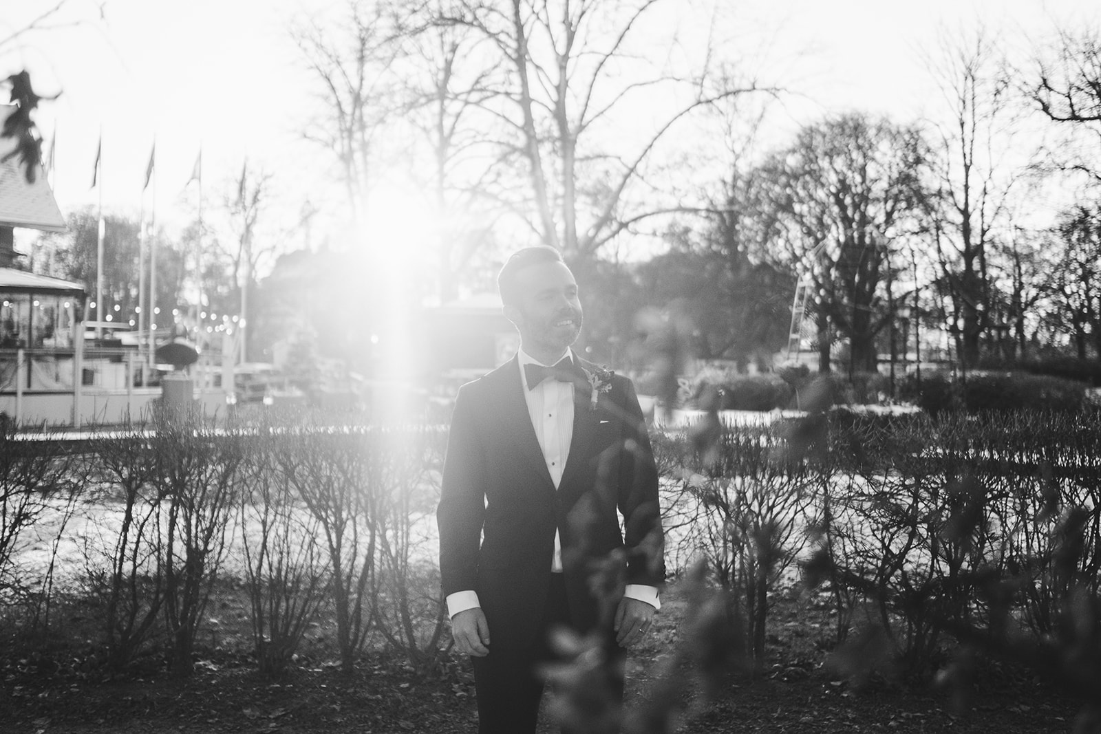 Walking into the low winter sun on Djurgården