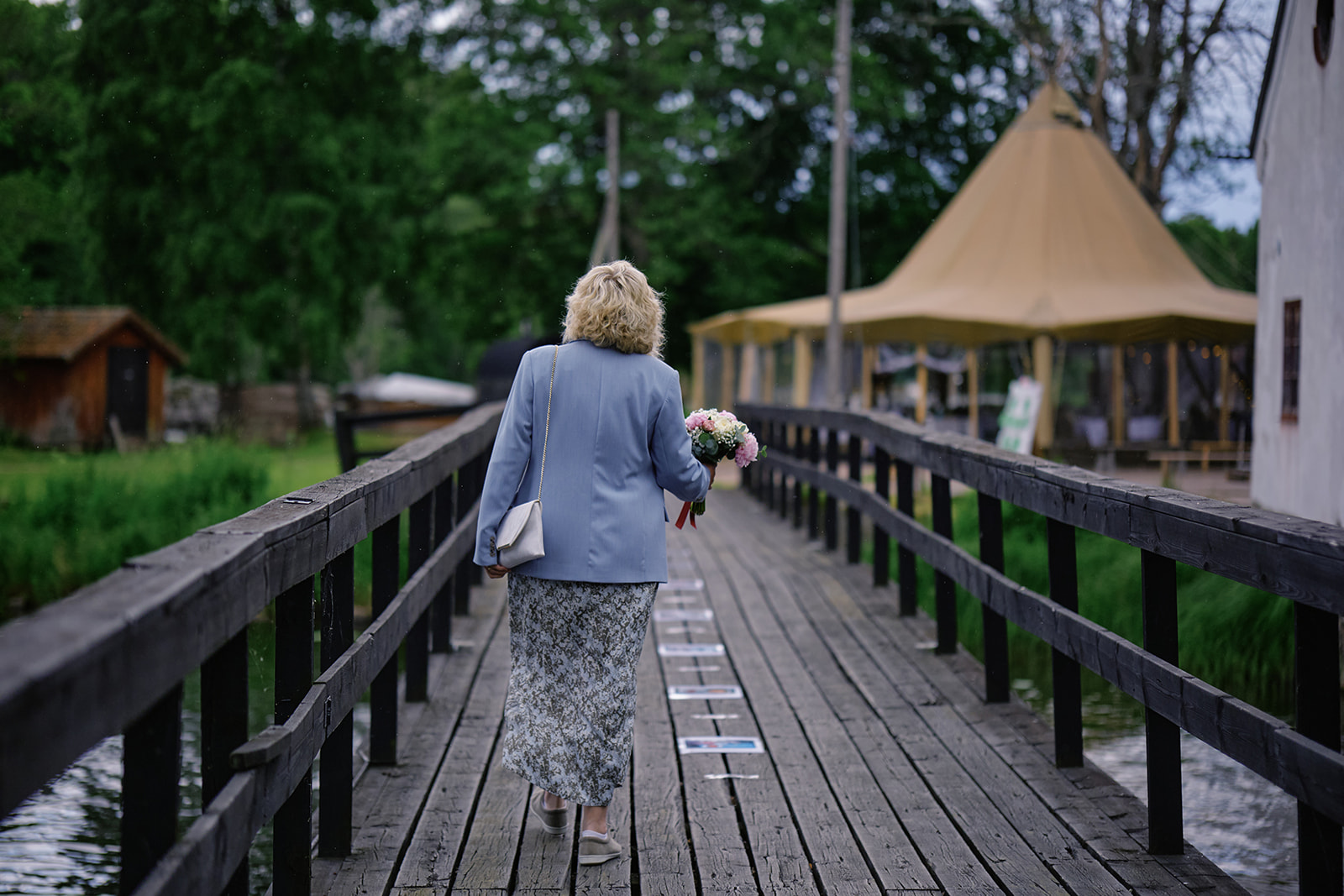 Crossing the covered bridge to the tipi at Gysinge Herrg&aring;rd